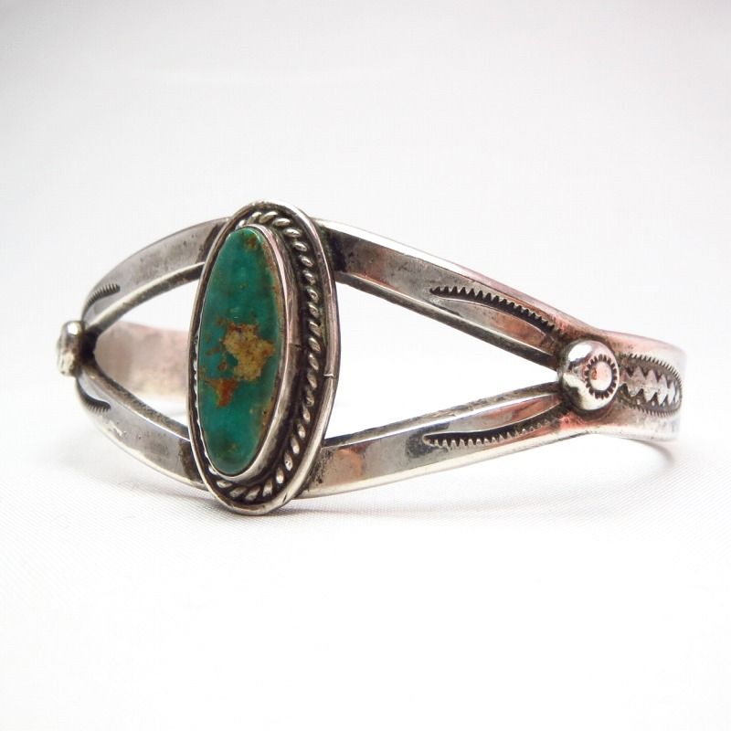 Vintage Navajo Split Band Silver Cuff Bracelet w/TQ  c.1955～