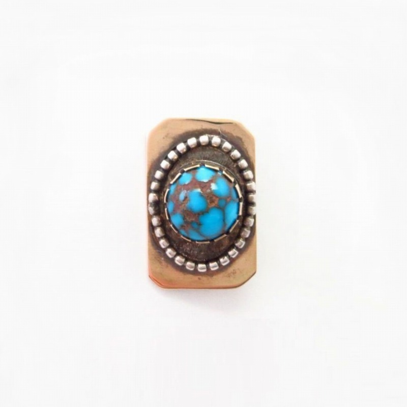 Vtg Navajo Candelaria Turquoise Tie Tack Pin in Brass c.1970