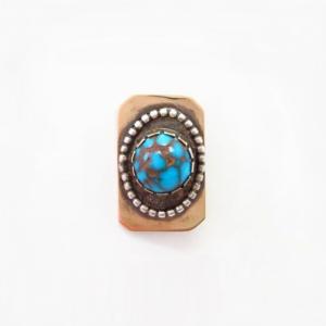 Vtg Navajo Candelaria Turquoise Tie Tack Pin in Brass c.1970