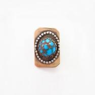 Vtg Navajo Candelaria Turquoise Tie Tack Pin in Brass c.1970