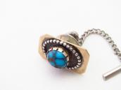 Vtg Navajo Candelaria Turquoise Tie Tack Pin in Brass c.1970