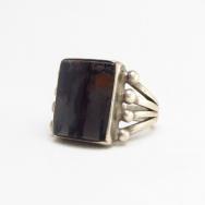 Antique Split Shank Silver Ring w/Sq. PetrifiedWood  c.1940
