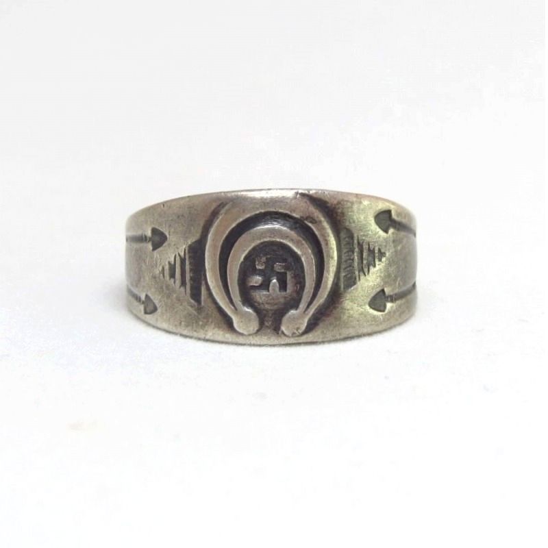 Antique Naja Repouse & 卍 Stamped Silver Tourist Ring c.1925～