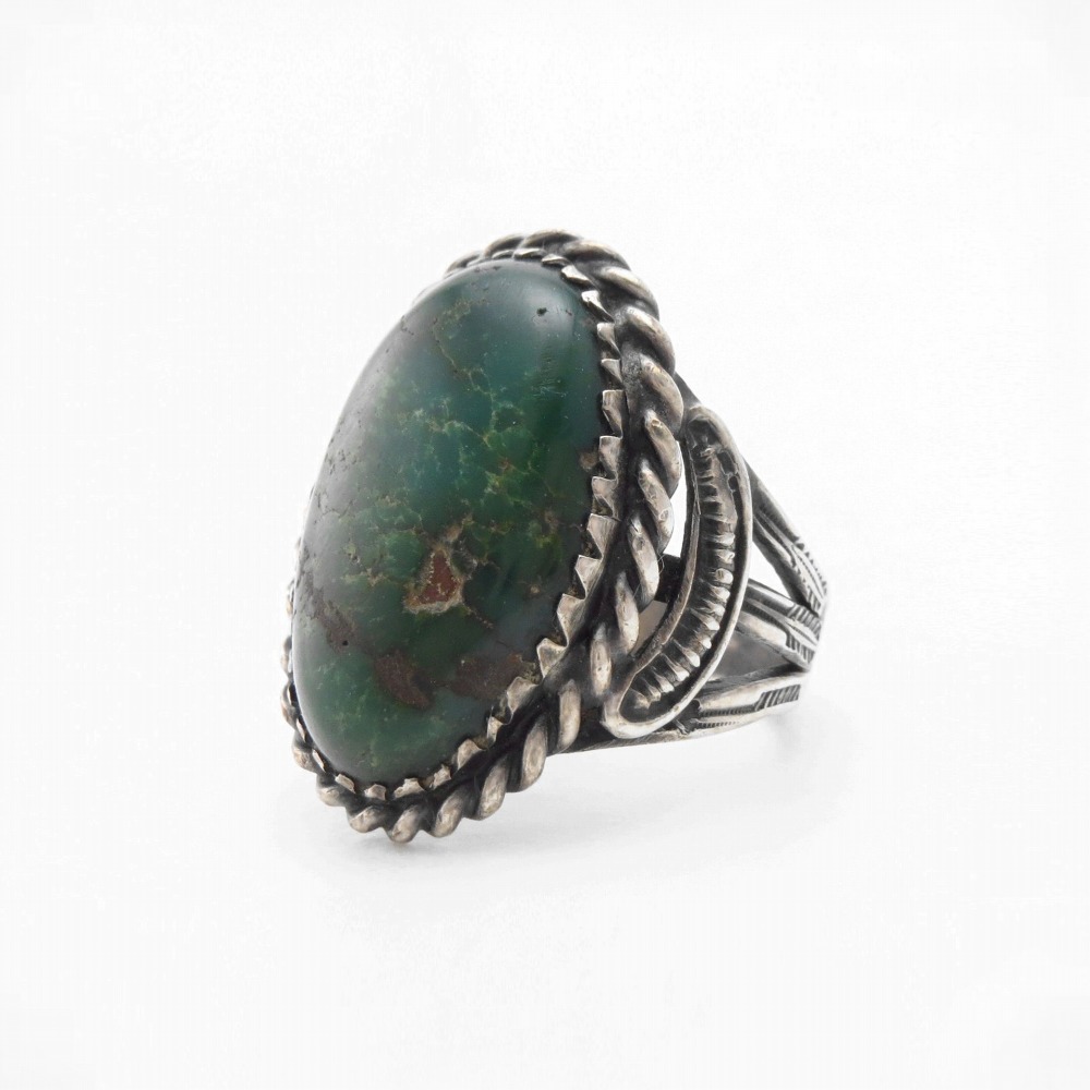 Antique Navajo Arrows Stamped Ring w/Green Turquoise c.1930～
