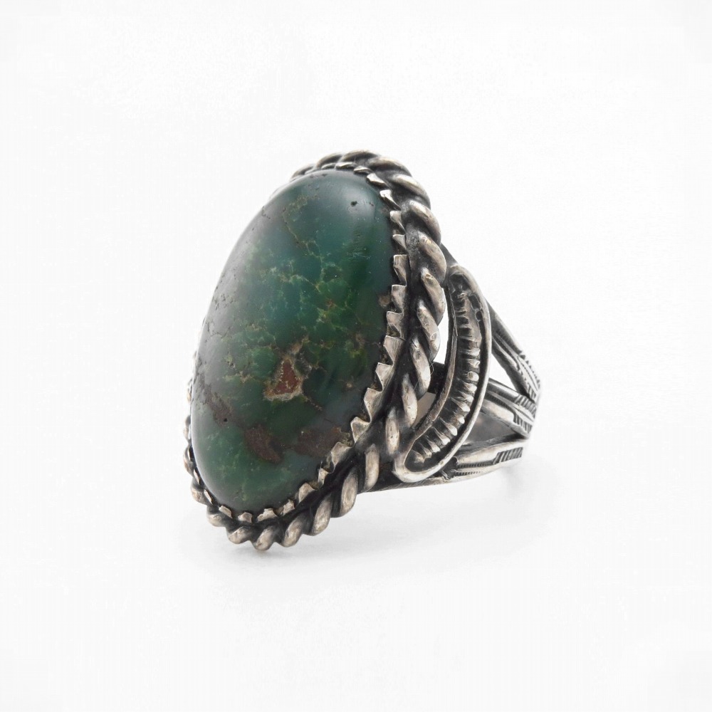 Antique Navajo Arrows Stamped Ring w/Green Turquoise c.1930～