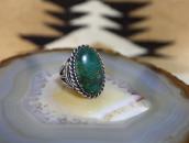 Antique Navajo Arrows Stamped Ring w/Green Turquoise c.1930～