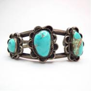 Vintage Flower Concho Cuff Bracelet w/TQ  c.1960～