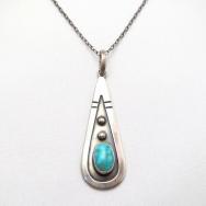 Vtg Navajo Teardrop Shape Fob w/Kingman TQ Necklace  c.1965～