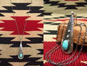 Vtg Navajo Teardrop Shape Fob w/Kingman TQ Necklace  c.1965～
