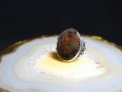 Atq Navajo Split Shank Silver Ring w/PetrifiedWood c.1940～