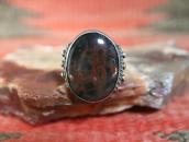 Atq Navajo Split Shank Silver Ring w/PetrifiedWood c.1940～