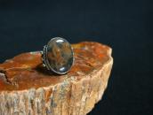 Atq Navajo Split Shank Silver Ring w/PetrifiedWood c.1940～