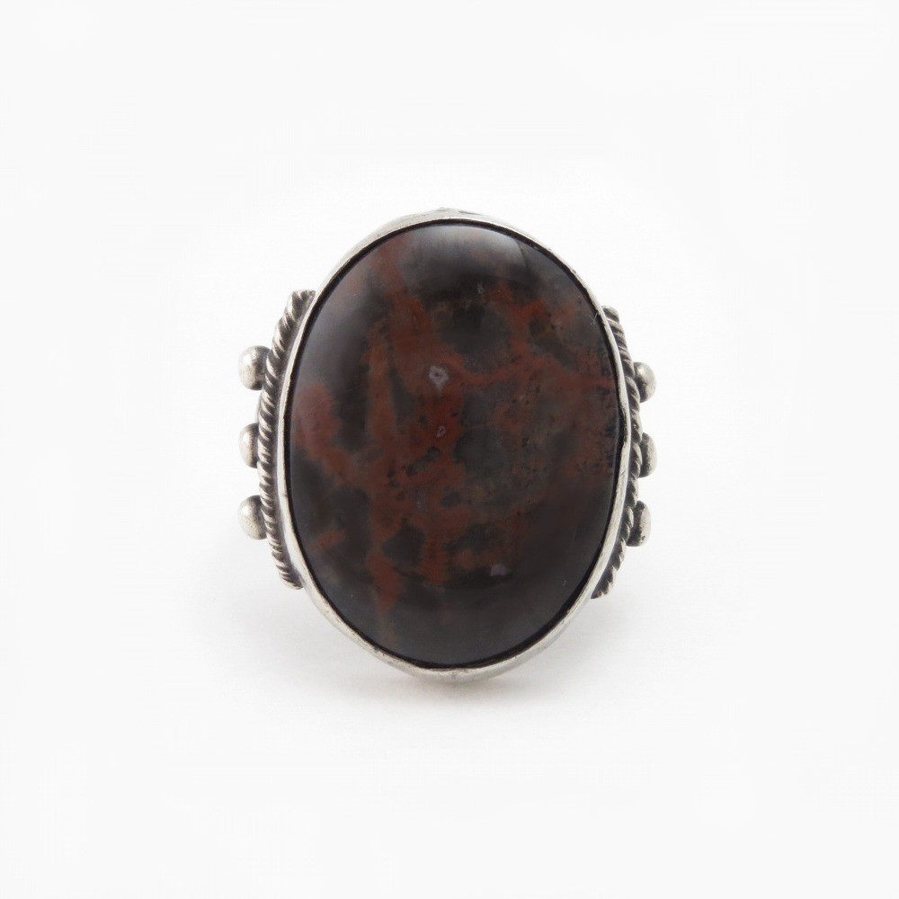 Atq Navajo Split Shank Silver Ring w/PetrifiedWood c.1940～