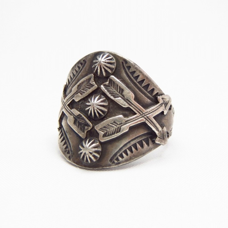 Antique Navajo Crossed Arrows Applique Silver Ring  c.1930～