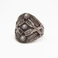 Antique Navajo Crossed Arrows Applique Silver Ring  c.1930～