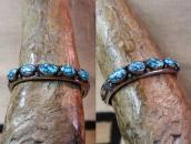 Vtg Navajo Hi-Grade Godber Turquoise Row Heavy Cuff  c.1950