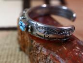 Vtg Navajo Hi-Grade Godber Turquoise Row Heavy Cuff  c.1950
