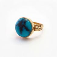 Vtg Navajo 14KGold Ring w/Hi-Grade Persian Turquoise c.1970～