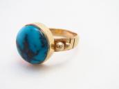 Vtg Navajo 14KGold Ring w/Hi-Grade Persian Turquoise c.1970～
