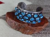 Vtg Navajo Slv & Top Grade Turquoise Row Wide Cuff  c.1955～