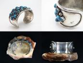 Vtg Navajo Slv & Top Grade Turquoise Row Wide Cuff  c.1955～