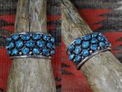 Vtg Navajo Slv & Top Grade Turquoise Row Wide Cuff  c.1955～