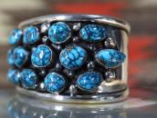 Vtg Navajo Slv & Top Grade Turquoise Row Wide Cuff  c.1955～