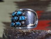 Vtg Navajo Slv & Top Grade Turquoise Row Wide Cuff  c.1955～