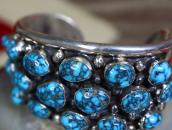 Vtg Navajo Slv & Top Grade Turquoise Row Wide Cuff  c.1955～