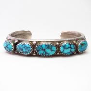 Vtg Navajo Hi-Grade Godber Turquoise Row Heavy Cuff  c.1950