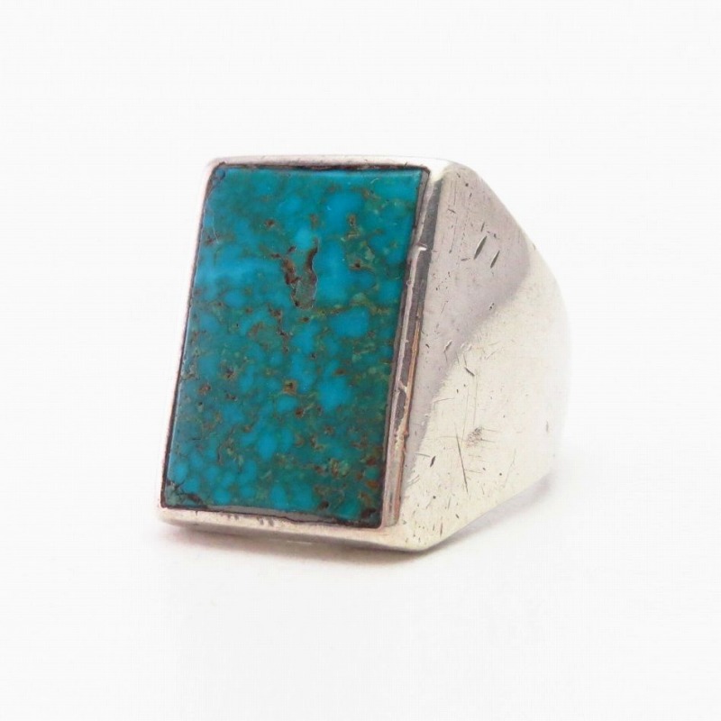Vintage Navajo Cast Silver Mens Ring w/Gem Turquoise c.1950～