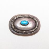 Vintage Repoused Silver Concho PinBrooch w/Kingman TQ c.1950