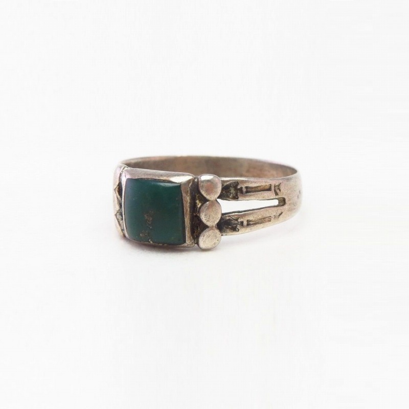 【Ganscraft】 Antique Worn Silver Ring w/Turquoise  c.1930～