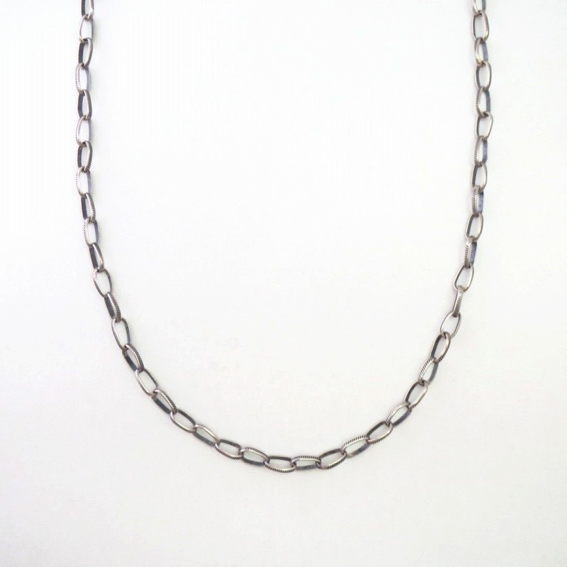 Vintage Stamped Silver Long Cable Chain Necklace  c.1960～