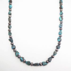 Vtg Single Strand Turquoise & Silver Bead Necklace  c.1965～