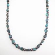 Vtg Single Strand Turquoise & Silver Bead Necklace  c.1965～