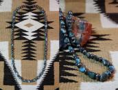 Vtg Single Strand Turquoise & Silver Bead Necklace  c.1965～