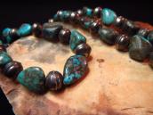 Vtg Single Strand Turquoise & Silver Bead Necklace  c.1965～