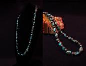 Vtg Single Strand Turquoise & Silver Bead Necklace  c.1965～