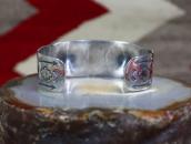 Antique Navajo 卍 Stamped & Repouse Coin Silver Cuff c.1925～