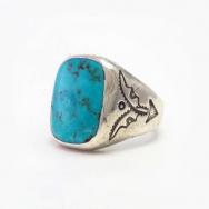 【UITA6】Atq Navajo Rectangular Face Ring w/Turquoise  c.1940～