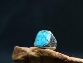 【UITA6】Atq Navajo Rectangular Face Ring w/Turquoise  c.1940～