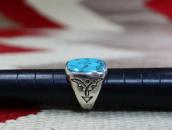 【UITA6】Atq Navajo Rectangular Face Ring w/Turquoise  c.1940～