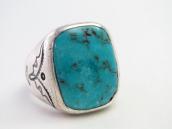 【UITA6】Atq Navajo Rectangular Face Ring w/Turquoise  c.1940～