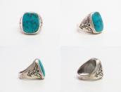 【UITA6】Atq Navajo Rectangular Face Ring w/Turquoise  c.1940～