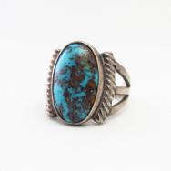 Antique Navajo Men's Silver Ring w/Persian Turquoise  c.1940