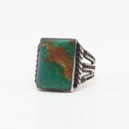 【Ganscraft】Antique Silver Ring w/Sq. Green Turquoise c.1930～