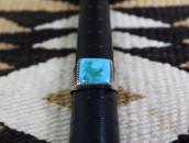 Atq Navajo Lines Filed Silver Ring w/Sq. Turquoise c.1935～