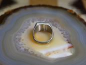 Atq Navajo Lines Filed Silver Ring w/Sq. Turquoise c.1935～