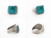 Atq Navajo Lines Filed Silver Ring w/Sq. Turquoise c.1935～